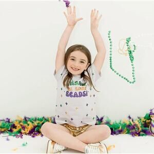 NEW BELLE CHER throw me some beads sequin shirt in mardi gras